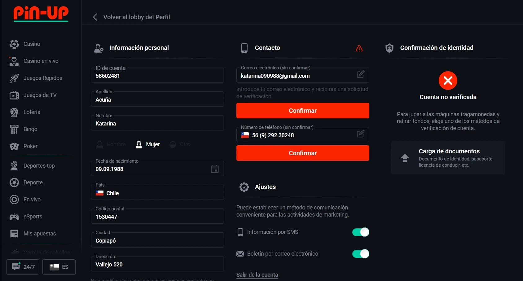 Pin-Up verificación